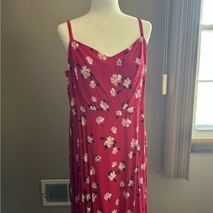Floral Red Dress with Spaghetti Straps